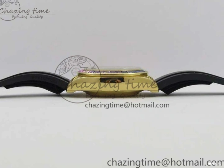 MiroTime 0124 Daytona 116589RBOW YG Rainbow Crystal BLF Best Edition Black Dial on Rubber Strap A EasyMatch 3238